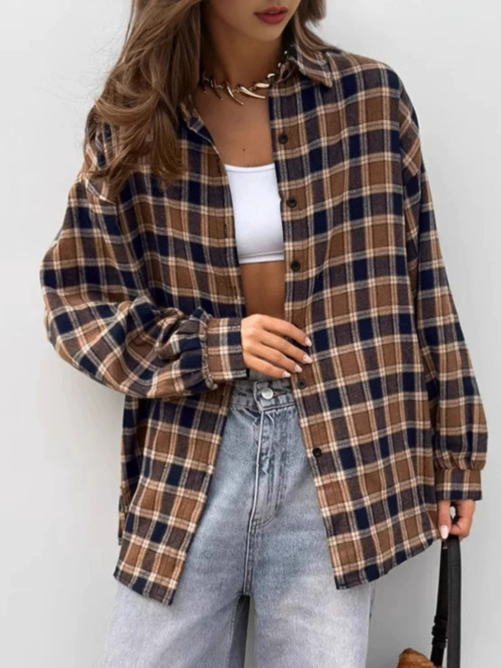 Forever 21 Vintage Plaid Cotton Cardigan Summer Loose Layered